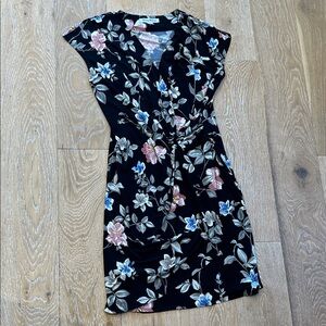 Tommy Bahama Black Floral Wrap Dress with Pink and Blue Flowers